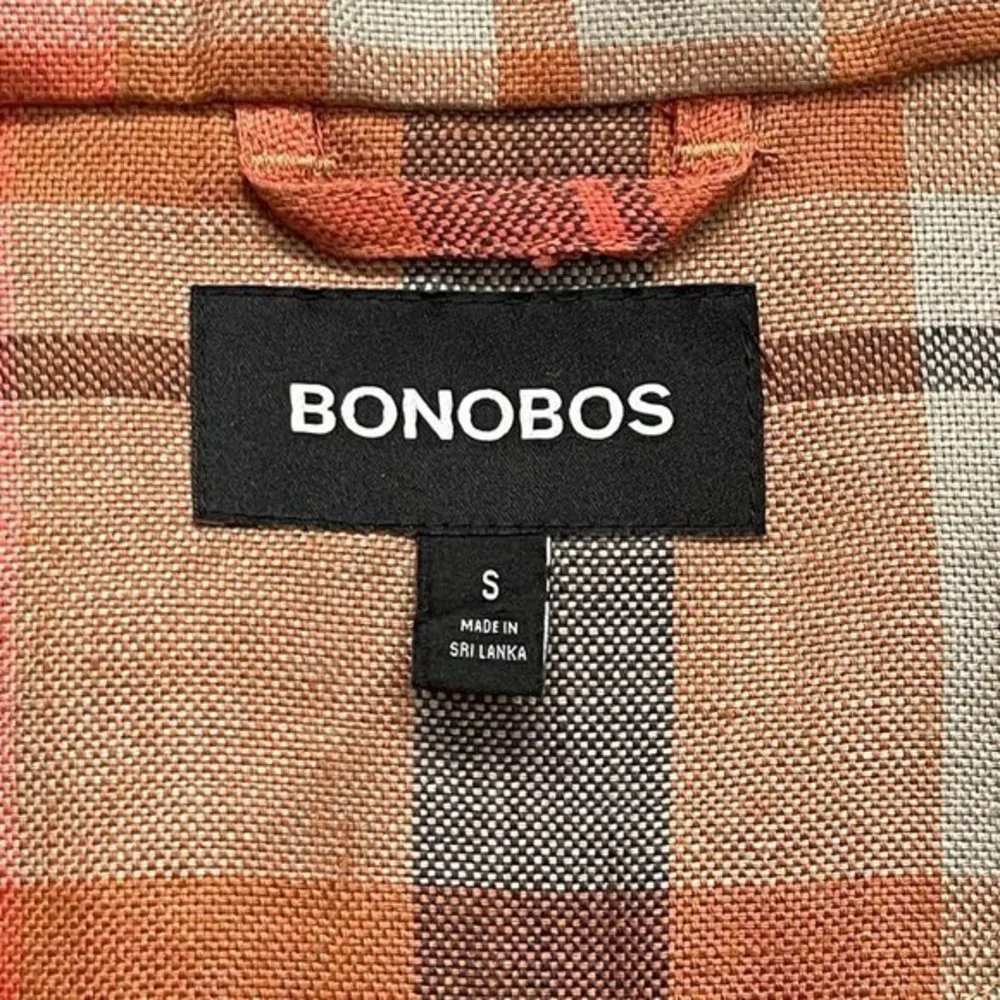 Bonobos Men's  Plaid Rust‎ Color Long Sleeve 100% Linen Anorak Size Small NEW